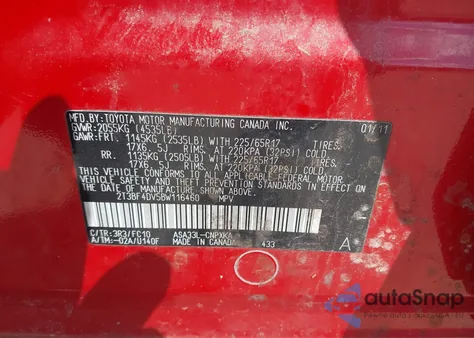 2011 Toyota Rav4 from USA, damaged, VIN 2T3BF4DV5BW116460